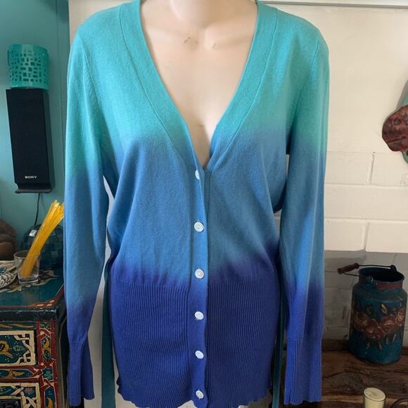 VINTAGE NWT OMBRÉ DIP DYE LONG COTTON CARDIGAN SWEATER BOHO TIE DYE - Picture 5 of 6